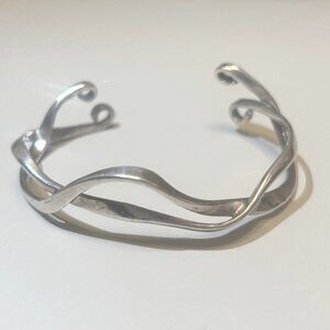 Pretty Sterling Silver women's cuff bracelet unique handmade custom wave design